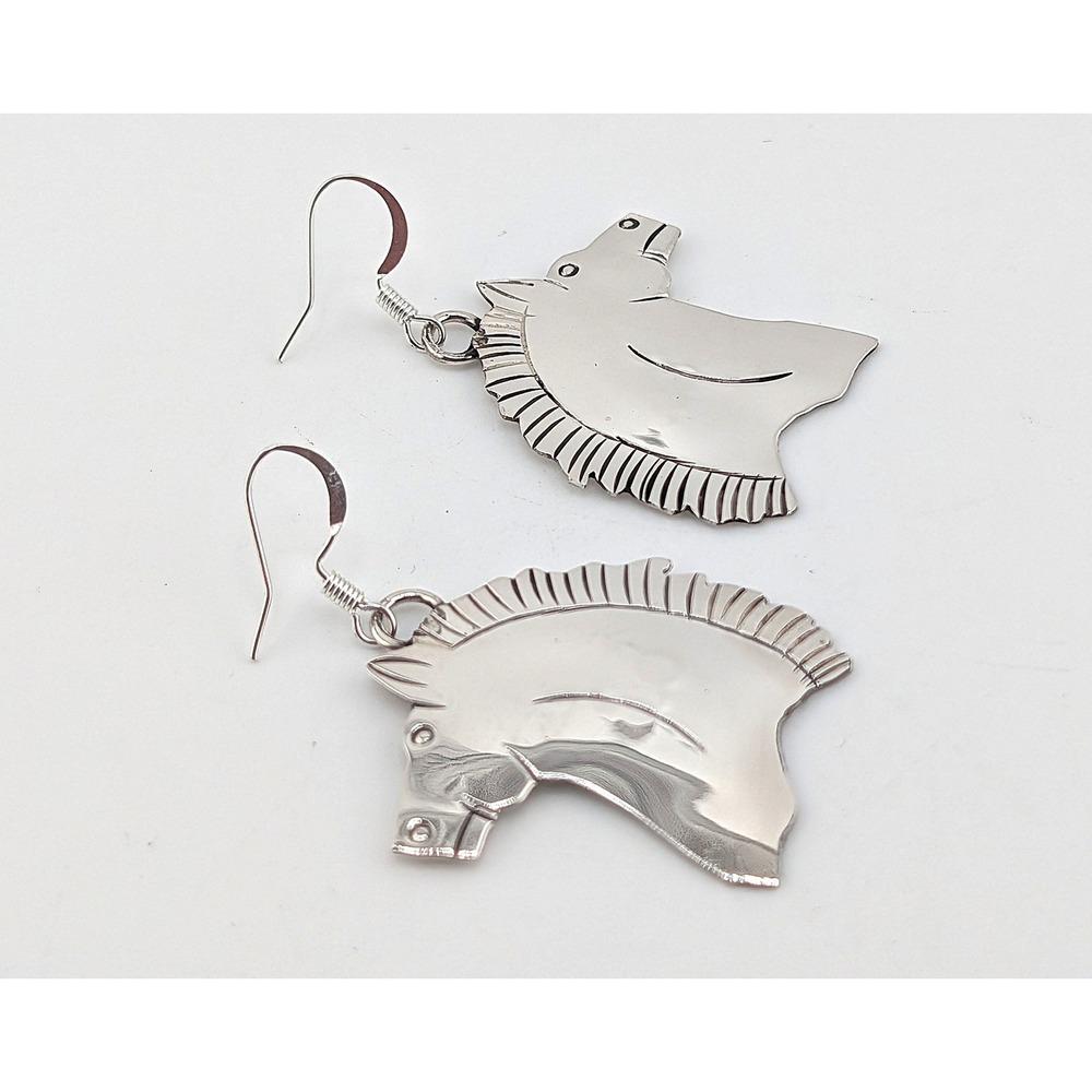 Navajo Horse Earrings 925 Sterling Silver Handmade Signed by Louise Yazzie *** - Picture 6 of 12